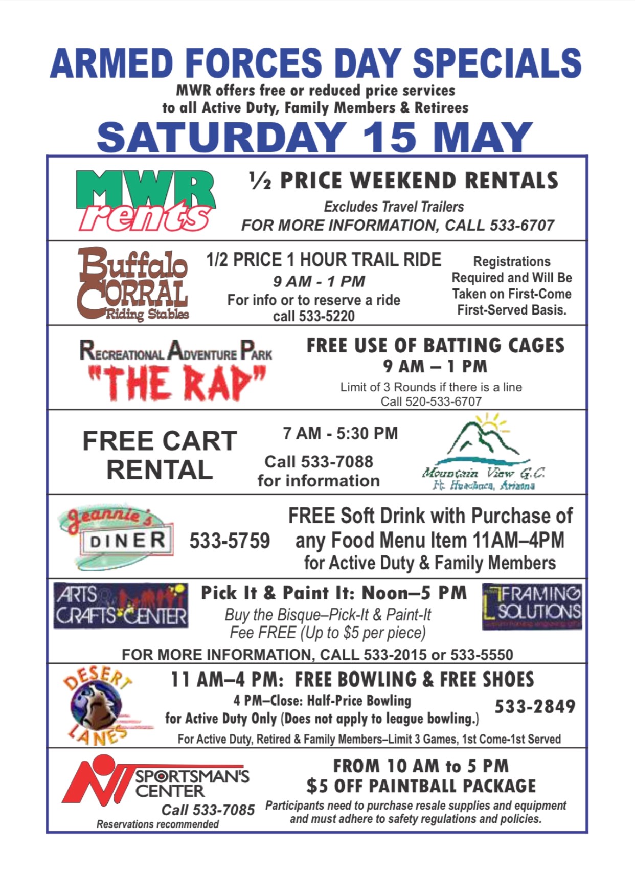 View Event :: Armed Forces Day Specials :: Ft. Huachuca :: Us Army Mwr